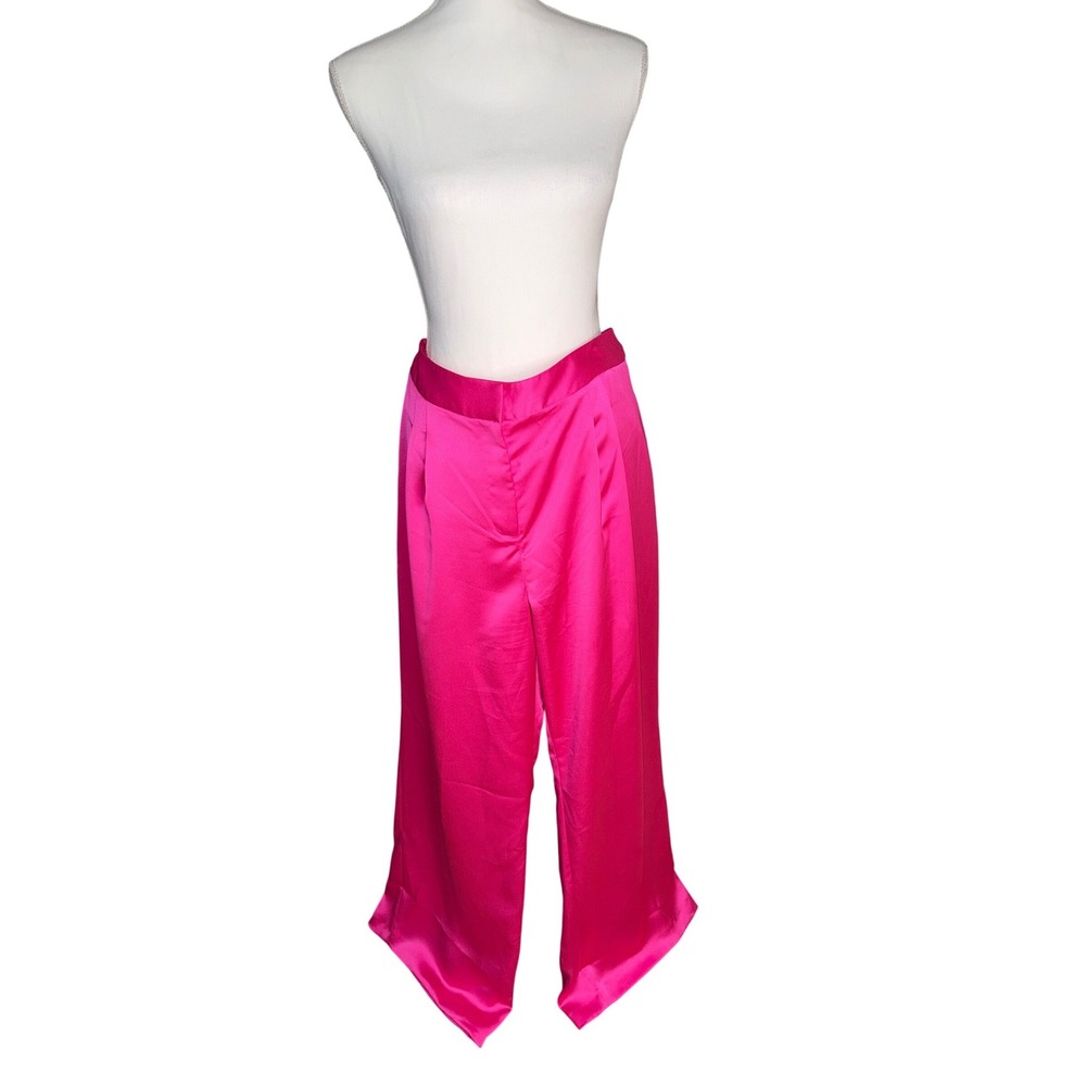 Antonio Melani Hot Pink Satin Wide Leg Trousers High Rise Pants Womens Size 14‎